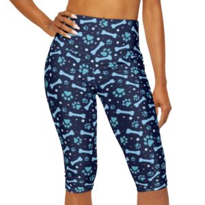 Dog Pawprint Navy High Waisted Capris With Pockets