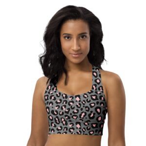 Grey and Pink Leopard Print Sports Bra Top