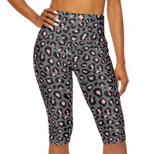 Grey And Pink Leopard Print Capris With Pockets