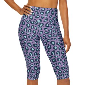 Purple And Mint Leopard Print Capris With Pockets