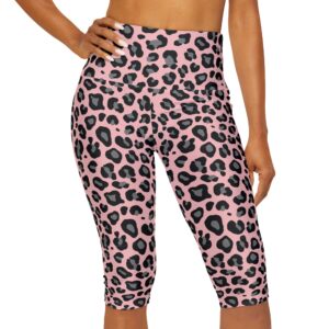 Peach And Grey Leopard Print Capris With Pockets